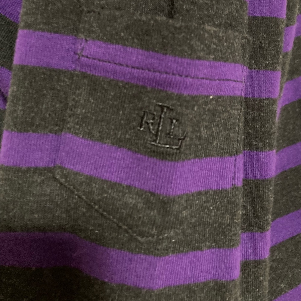 EUC Vintage Lauren Ralph Lauren Black & Purple Striped Blouse Size XL - Picture 7 of 9